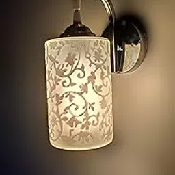 Arus Metal and Glass Frost Flower Printed Pattern White Shade Wall Mounted Fancy Sconce Wall Light for Home Décor and Office (Pack of 1 Lamp)-picture-26