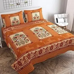 Sky Tex Orange Color Checks Printed 170 TC Woolen Double Bed Blanket with 2 Pillow Cover (Can Be Used As Blanket As Well As Bed Sheet)-image-14