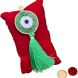 Buyent ® Elegant Kundan pearl flower evil eye lumba rakhi for bhabhi sister in law chuda rakhi for women with roli chawal-image-28