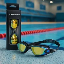 ArrowMax Swimming Goggles for Kids, Men & Women | Anti-Fog Unisex Swim Goggles with UV Protection | No-Leak Swimming Glasses with Nose Clip, Ear Plugs & Case | Swimming Accessories (Black)-picture-23