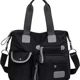 younuo Women's Top Handle Handbag Nylon Laptop Crossbody Bag, Black, Size Medium-picture-13