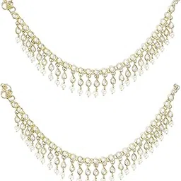 karatcart Gold Plated Kundan & Pearls Studded Anklets-picture-14