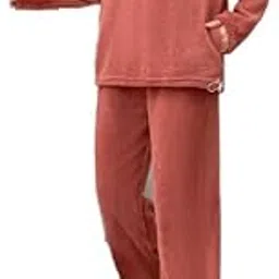 Thermal Fleece Women Night Suit – Winter Pajama with Zip Neck (Brown)-image-7