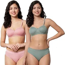 emavic Women's Cotton Half Coverage Lightly Padded Wire Free Bra Panty Lingerie Set Honeymoon Bikni Set for Girl's Combo Pack of 2-picture-15