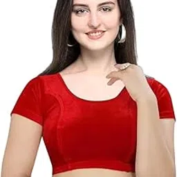 Velvet Solid Short Sleeve Saree Blouse-picture-18
