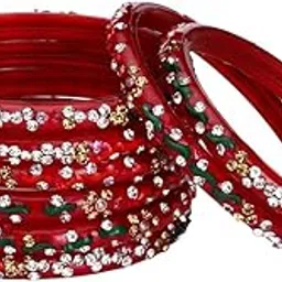 somil Fashionable Glass Bangles/Kada Set- Perfect For Wedding, Party, Celebrations & Functions, Pack of 8, Red-picture-11