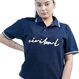 civil owl Women's Tipped Collar Neck Polo Tshirt Blue Colour-picture-38