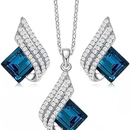 shining diva fashion Angel Wings Platinum Plated Crystal Pendant Necklace Jewellery Set Gifts for Women and Girls (Blue) (14622s) Valentine Gift for Girlfriend-picture-44