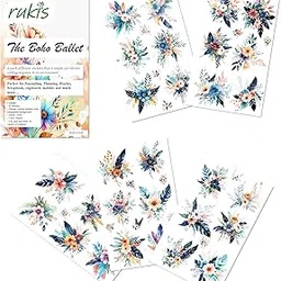 rukis Boho Flower Stickers - Colorful Bohemian Styled Transparent Self Adhesive Stickers - 43 Pcs for Laptop, Mobile, Journals, Scrapbooks, Waterbottle (The Boho Ballet)-picture-25