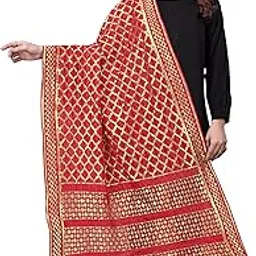 stylescope Women's Rasal Net Dupatta With Gold Zari Work (Dup Chain Red_Red_2.25 Mtr)-picture-16
