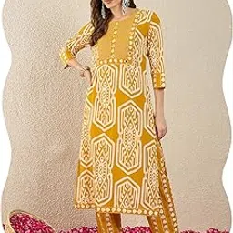 indo era Women's Pure Cotton Geometric Printed Straight Kurta & Pant Set (IESTR11097)-picture-20