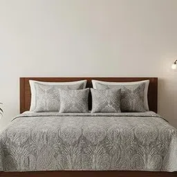 Premium Cotton Bedsheet Set with 2 Pillow Covers and 2 Cushions, Modern Design, Soft Quilted, with Washing Instructions (Brown Printed)-image-56