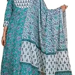 meera fab Women's Cotton Printed Anarkali Kurta With Palazzo & Dupatta Set With Handwork-picture-18