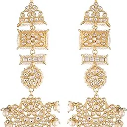 i jewels 18K Gold Plated Zinc Alloy Matte Finish Kundan and Pearl Work Chandbali Earrings for Women-picture-14