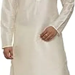 Traditional Silk Kurta Pyjama Set for Men, Cream Colour, Mandarin Collar-picture-56