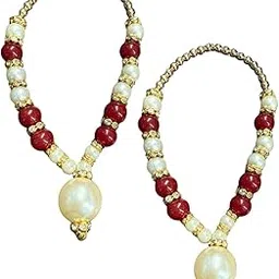 Pearl Spiritual Mandir Moti Red Beads Haar Garland for Pooja for God Idol | Mandir Haar for Daily Use & Festive Decor | 5 inch | Pack of 2 | Small Photo Frame mala | Small Beads Garland for god Idol-picture-33
