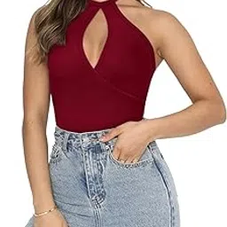 x-night Women's Criss Cross Bodysuit Halter Neck Sleeveless Thong Bodysuits | Swimsuits-picture-23