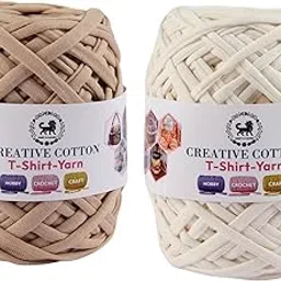 NESTNHAVEN Creative Cotton T-Shirt Yarn Carpet, Knitting Yarn for Hand Knitting DIY Bags, Baskets, Blanket, Cushion Crocheting Projects 200 GMS (Beige) & (Off-White)-picture-34