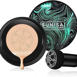 Air CC Cream Cushion, Water Bead Foundation with Puff, Black Case with Turquoise Design-image-96