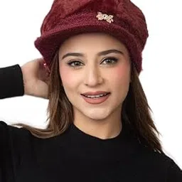 Burgundy Velvet Newsboy Cap, Winter Fashion Hat for Women, Butterfly Pin Accent Pack of 1-picture-42