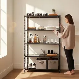 Multipurpose Metal Storage Racks, Kitchen, Warehouse, Shoes/Book Display Shelf Racks/Adjustable Metal Steel Rack Shelves (Black, 5 Tier)-image-38