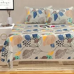 BSB HOME 100% Cotton Feel Bedsheets 200 to 220 tc for Double Bed King Size (90x100 Inch) with 2 Large Size Pillow Covers | Soft & Breathable | Wrinkle-Free | Premium Printed Design - Grey and Blue-image-88
