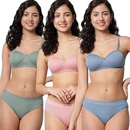 brielle Women's Lingerie Set with Full Coverage Padded Women Cotton Bra Panty Set Sexy Bra Panty Set Pack of 3 Sets-picture-59