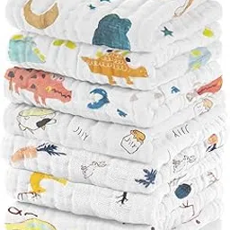 Muslin Baby Washcloths Pack of 7 - Absorbent Baby Bath and Face Cloth, 100% Cotton Baby Wipes, Burp Cloths, Feeding Towels for Babies and Infants - 28x28 cm (Animal Pattern)-picture-19