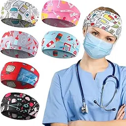 willbond 6 Pieces Button Headbands Non Slip Nurse Headbands Stretchy Headwraps Nonslip Yoga Sweatbands with Ear Protection Holder Elastic Headscarves for Yoga, Running, and Exercise, 6 Styles (Cute Pattern)-picture-49
