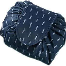 Nirvik Women's Convenient and Waterproof Multifunction Portable Lazy Travel Cosmetic Storage Makeup Organizer Toiletry Bag with Drawstrings (Dark Blue Leaf)-picture-35