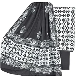 rigdom Cotton Batik Unstitched Dress Material with Dupatta, Black and White Printed Design-picture-23