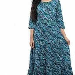 craftique Women's Laheriya Pattern Maxi Gown, Wave Print, 3/4 Sleeve Floor Length Dress-picture-56
