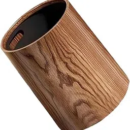 Alipis Retro Trash Can Imitation Wood Grain Trash Can 8L Round Stackable Wastebasket Garbage Recycling Bin Decorative Trash Container for Living Room Kitchen Office Bathroom-picture-25