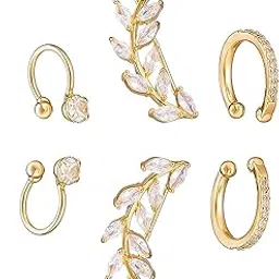 el regalo 1 Pair of 3PCs Ear Cuff Earrings Set for Girls & Women – Pierced Leaf Ear Cuff & 2 Non-Pierced Clip-On Earrings – CZ Sparkling Fake Cartilage Earrings, Fancy & Comfortable-picture-14