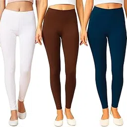 juneberry Women’s Cotton Lycra Leggings Pack of 3 – Soft Stretchable Ankle Length Pants for Everyday Comfort & Casual Outfits | Available Sizes: S to XXL-picture-12
