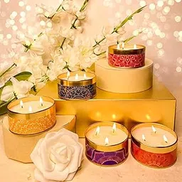 DeBelle Luxe Scented Soy Wax Candle Combo Pack of 5 | Best Gift for Home, Office | 3 Wick Candle | Aromatherapy Candle| Floral| Reusable Tin-picture-27
