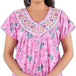 BHAVI Women's Hosiery Cotton Nighty/Nightgown/Maxi with Half Sleeves, Pink Floral Print (Size-L) Article-HS-116-image-61