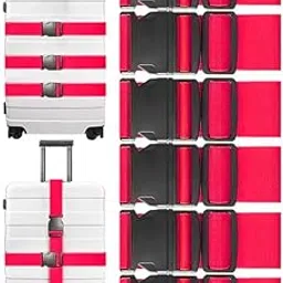 BASRI Luggage Belt Suitcase Strap - Pack of 6 | Heavy Duty Material | Adjustable Travel Belt for Suitcase | Fits to luggages | Protect Your Belongings (Red)-picture-31