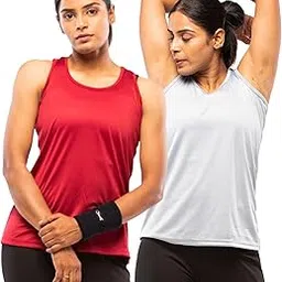 Women's Combo of Tank Top I Lycra and Spandex Round Neck Sleeveless T-Shirt I Slim Fit Solid Racer Back Workout Tops I Activewear for Running Sports Gym Exercise Women & Girls-image-21