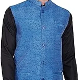 skavij Men's Indian Dupion Silk Sleeve Less Festive Nehru Jacket Waistcoat-picture-13