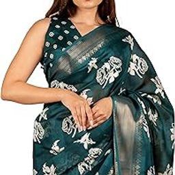 mirchi fashion Women's Cotton Blend Floral Printed Saree with Blouse Piece-picture-14