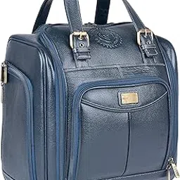 brand leather Genuine Leather 2 Spinner Wheels Underseat Carry-On Luggage Rolling Travel Bag (Blue), 38 cm-picture-13