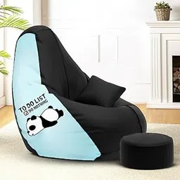 Amazon Brand - Solimo Premium Faux Leather Bean Bag Combo with Footrest & Cushion, Filled with Beans | Capacity: Upto 6 Ft 3 in Height, 120 KG Weight | 4XL | to Do List | Black-picture-16