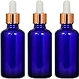 50 ML Blue Round Empty Glass Bottle + Glass Dropper + Gold Ring + White Silicone Teat, Refillable, Reusable, Leak Proof for Essential Oils, Blends, DIY Perfumes (Pack of 9)-picture-11
