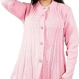 creative panther Women's Knitted Button-Front Cardigan, Baby Pink, Long Sleeve, Textured Pattern, Winter Wear-picture-16