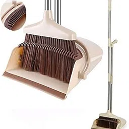 Broom and Dustpan Set Upright Self-Cleaning Sweeping Standing Set Use for Office Kitchen Home and Lobby Broom and Dustpan Combo (Beige)-picture-20