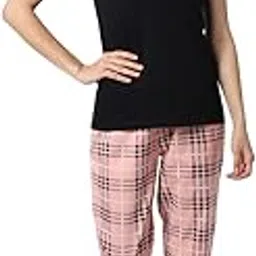 Boston Club Peach Black Cotton Nightsuit for Women/Pajama Set for Women/Night Suit-image-18