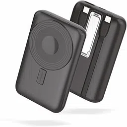 Muvtech Pocket Link Powerbank Magnetic Hold Wireless Charging with Built-in Lightning & Type-C Cables, Fast Charging 10000mAh, Foldable Stand, 3 Output Ports Compatible for iPhone, Android & MacBook image 1