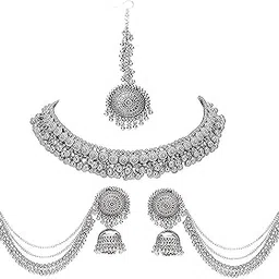 Women Oxidised Earring & Maang Tikka Set | | | SGM-014CMB |-image-5