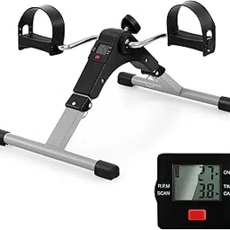 GYMAX Under Desk Bike Pedal Exerciser, Folding Mini Exercise Bike with LCD Display for Arms & Legs Workout, Portable Peddler Exerciser for Seniors Office Home Fitness (Black)-image-14